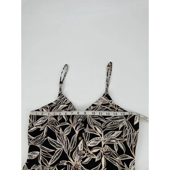 Zara Womens Large Sleeveless Maxi Dress Linen Blend Black White Leaf Print Chic - Picture 8 of 11